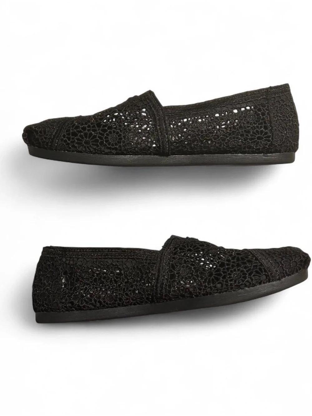 TOMS Women's Black Crochet Alpargata Slip-On Shoes - NWOT